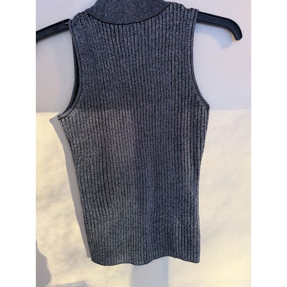 Carmen Marc Valvo Metallic Ribbed Mock Neck Top – Gunmetal Silver – Size M - Picture 3 of 5